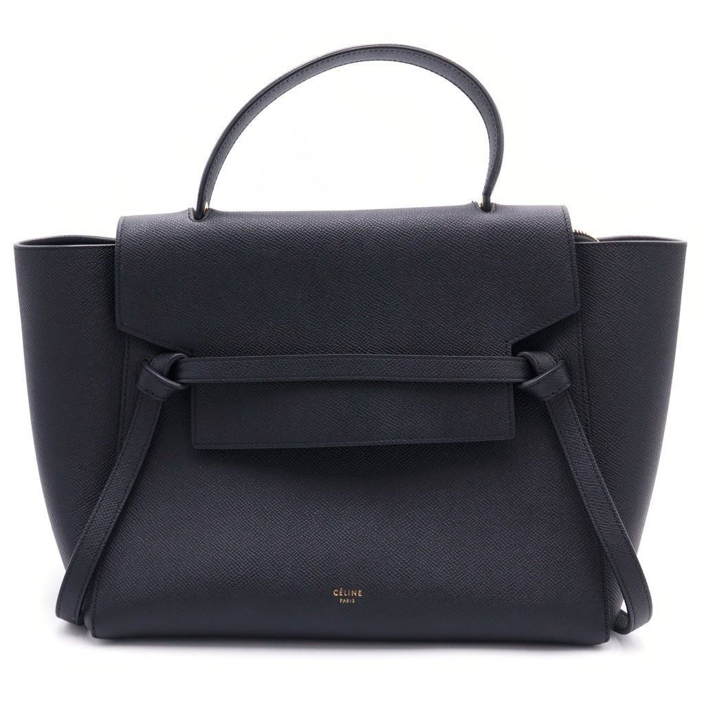 CELINE(セリーヌ) ベルトバッグ マイクロ レザー 2WAY ハンド ショルダーバッグ ゴールド金具 ブラック レディース
