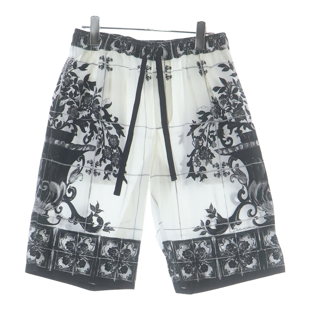 DOLCE & GABBANA(ドルチェアンドガッバーナ) Mallorca Straight-Leg Printed Cotton-Poplin Shorts マジョリカ ポプリン ショートパンツ ショーツ ブラック/ホワイト BP GV37AT レディース