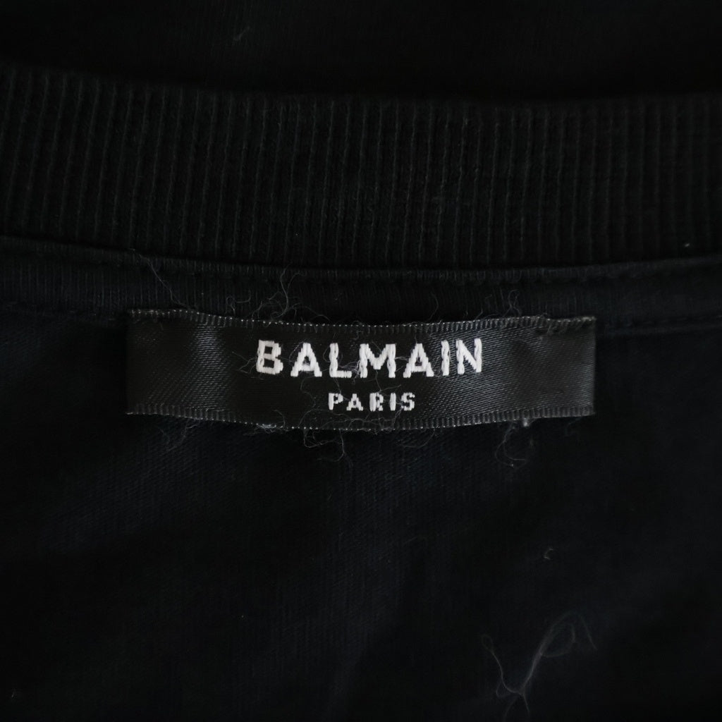 BALMAIN(バルマン) レイヤードデザイン フロントプリント 半袖Tシャツ カットソー ブラック EG028BC88 レディース