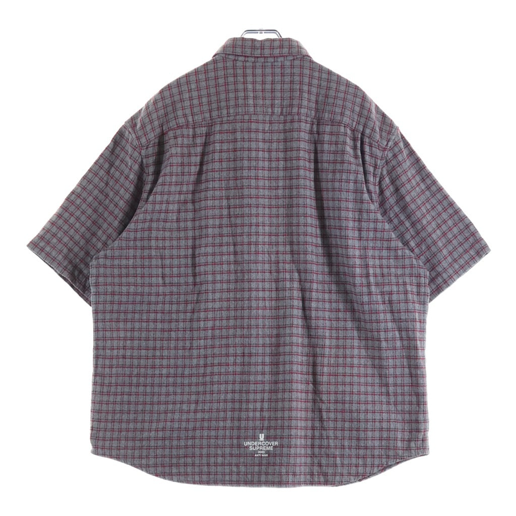 SUPREME(シュプリーム) ×アンダーカバー フロントプリント半袖コットンチェックシャツ グレー