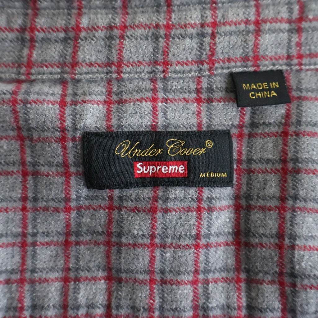 SUPREME(シュプリーム) ×アンダーカバー フロントプリント半袖コットンチェックシャツ グレー