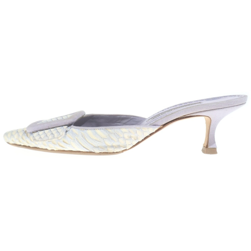 MANOLO BLAHNIK(マノロブラニク) メイセール ミュール ヒールサンダル レザー パイソン柄 ポインテッドトゥ パープル/ホワイト レディース