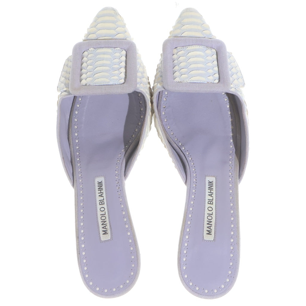 MANOLO BLAHNIK(マノロブラニク) メイセール ミュール ヒールサンダル レザー パイソン柄 ポインテッドトゥ パープル/ホワイト レディース