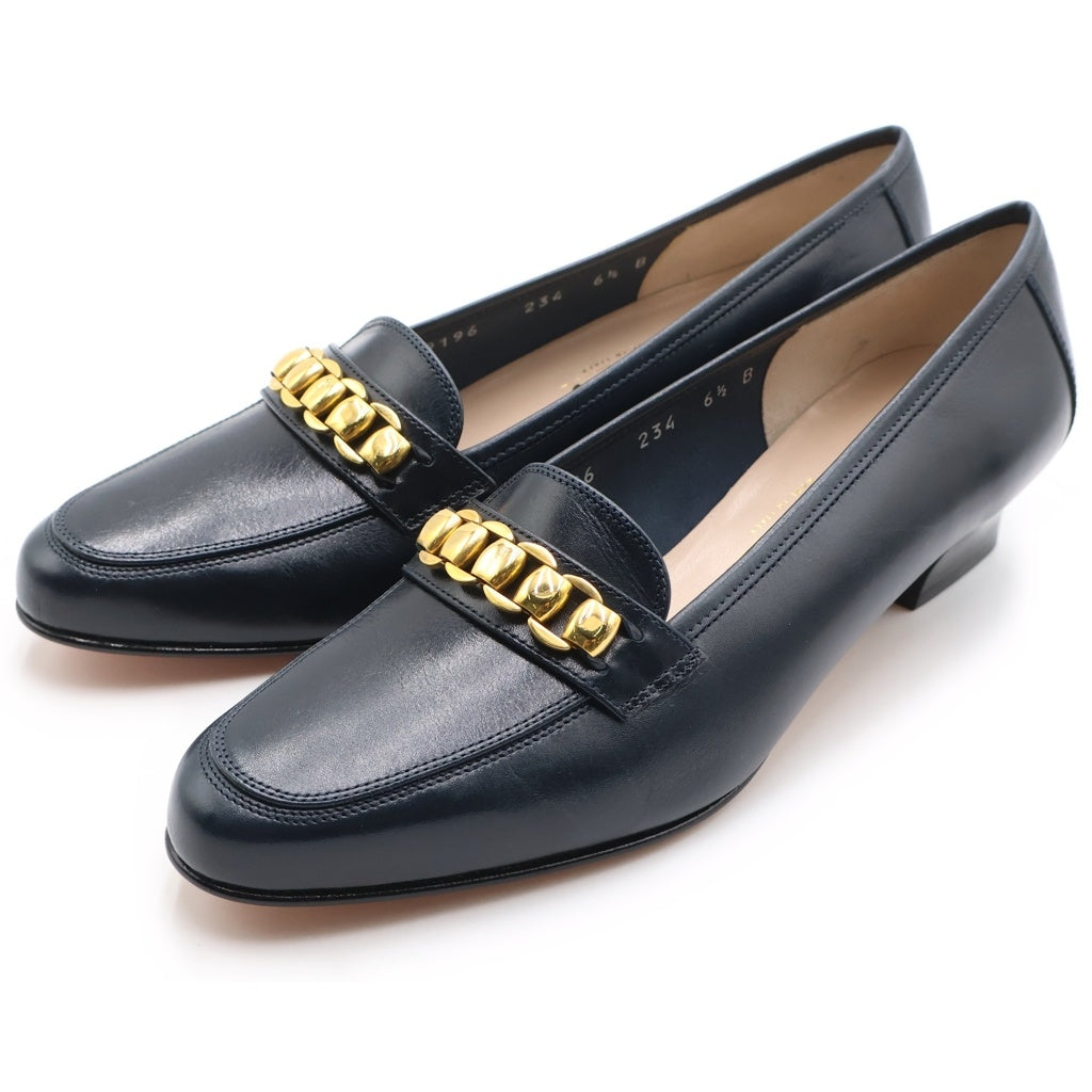 Salvatore Ferragamo(サルヴァトーレ フェラガモ) チェーン ヒールパンプス ネイビー #6 1/2 レディース