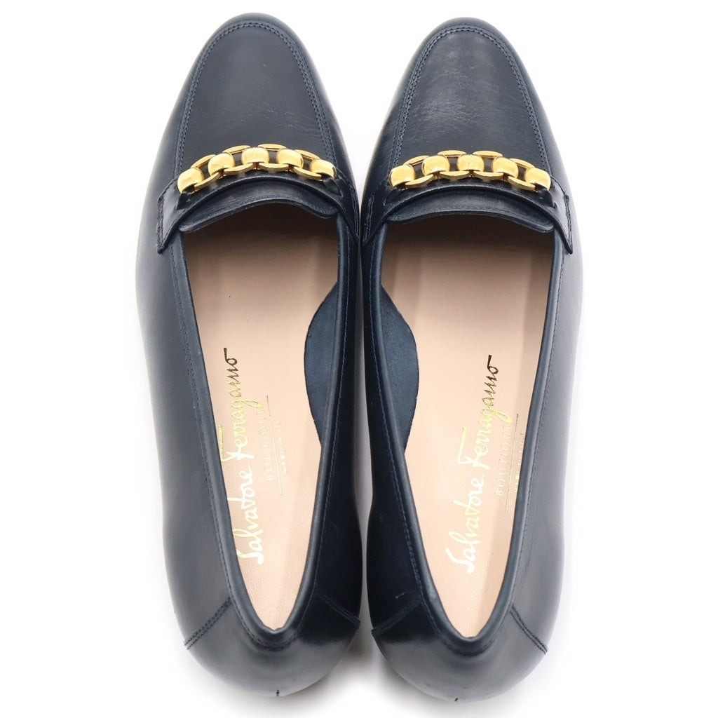 Salvatore Ferragamo(サルヴァトーレ フェラガモ) チェーン ヒールパンプス ネイビー #6 1/2 レディース