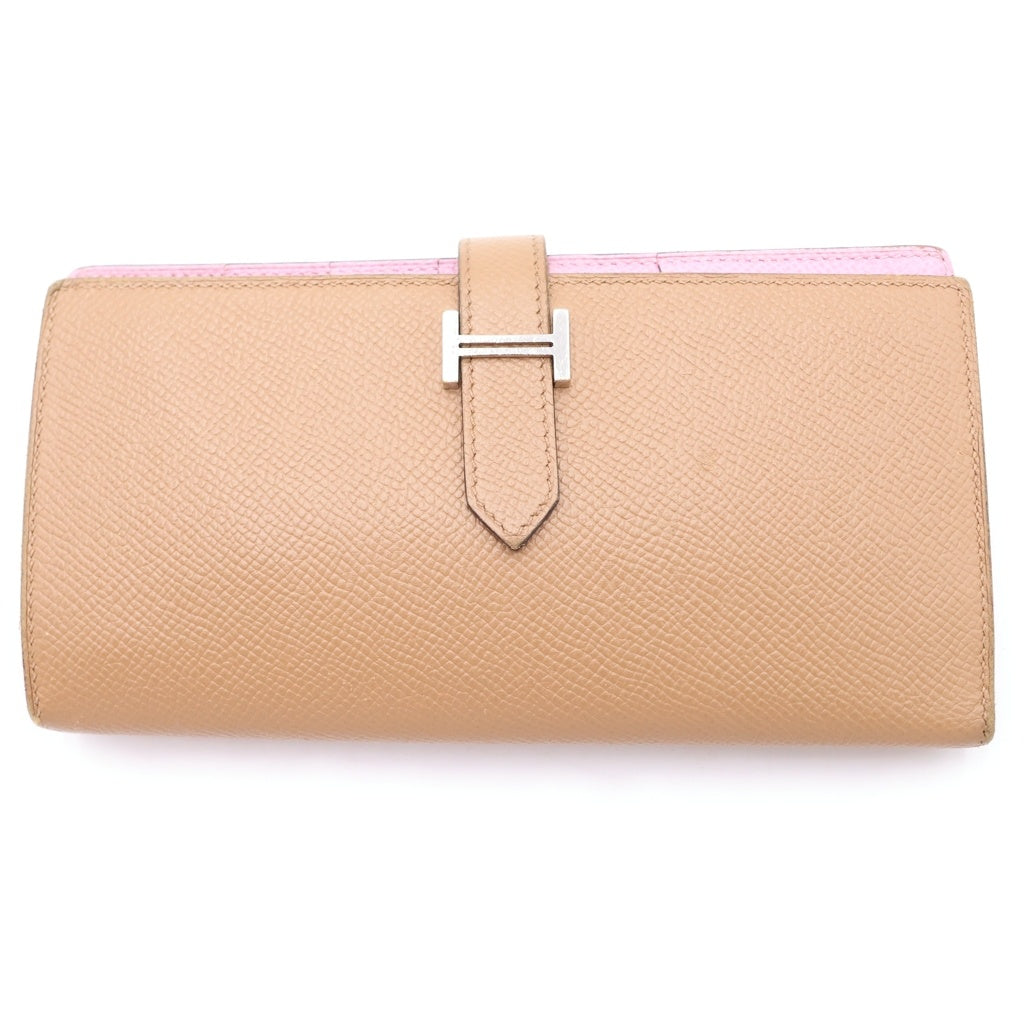 HERMES(エルメス) ベアンスフレバイカラー ロングウォレット 長財布 ブラウン×ピンク チャイ×モーブシルベヴシルベストル エプソン シルバー金具 レディース