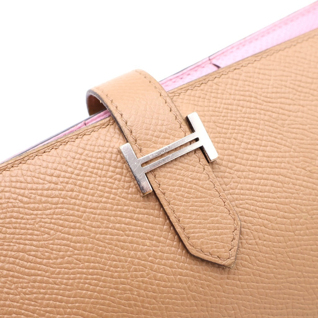 HERMES(エルメス) ベアンスフレバイカラー ロングウォレット 長財布 ブラウン×ピンク チャイ×モーブシルベヴシルベストル エプソン シルバー金具 レディース