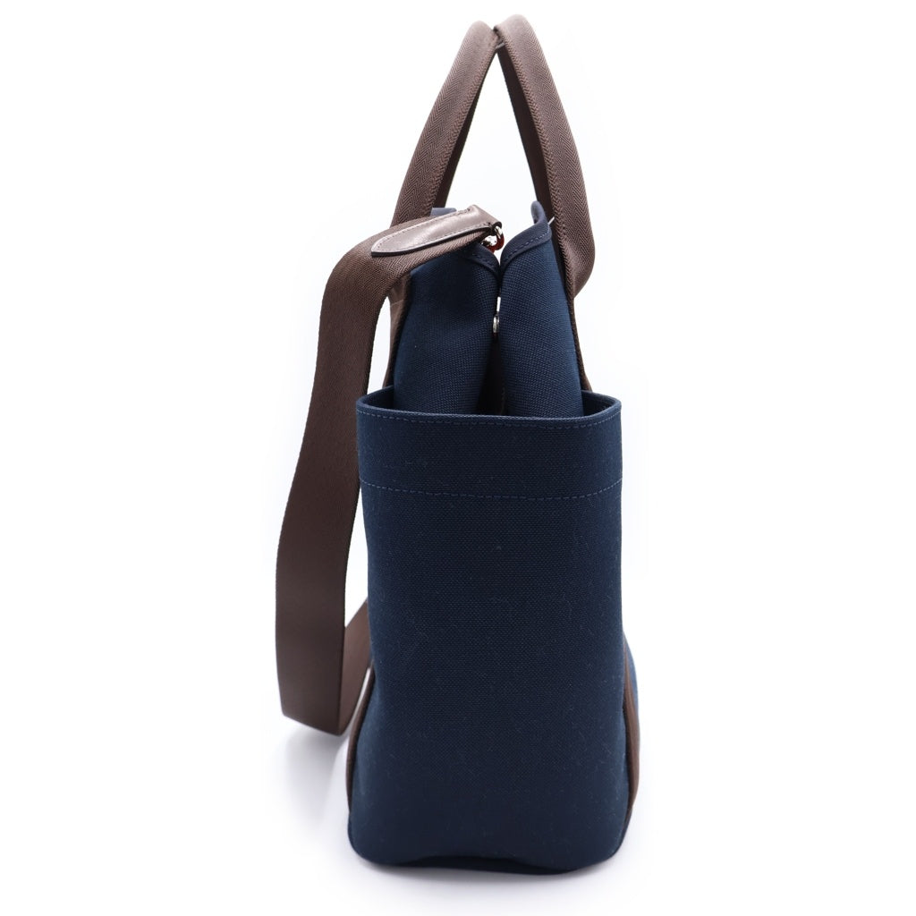HERMES(エルメス) サックドパンサージュ トワルミリタリー/トワルシェブロン シルバー金具 C刻印 2WAY ハンドバッグ ショルダーバッグ ネイビー/ブラウン/オレンジ レディース
