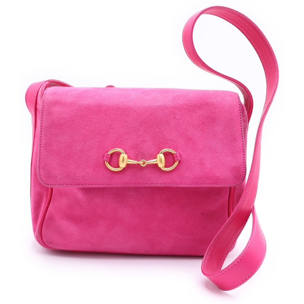 GUCCI(グッチ) ホースビット ショルダーバッグ ミニバッグ ピンク スエード 007・3444 ゴールド金具 レディース