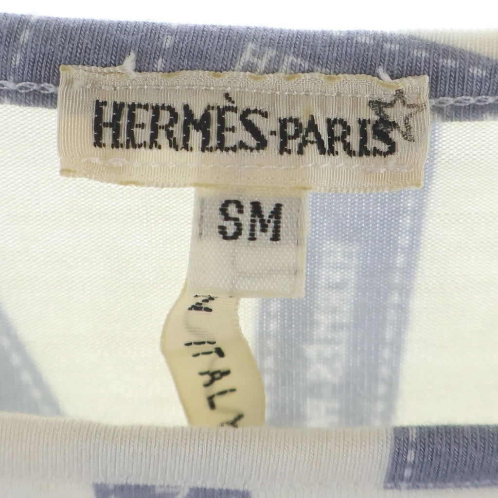 HERMES(エルメス) ボルデュック リボン柄 レーヨン 長袖Tシャツ カットソー ホワイト/グレー レディース