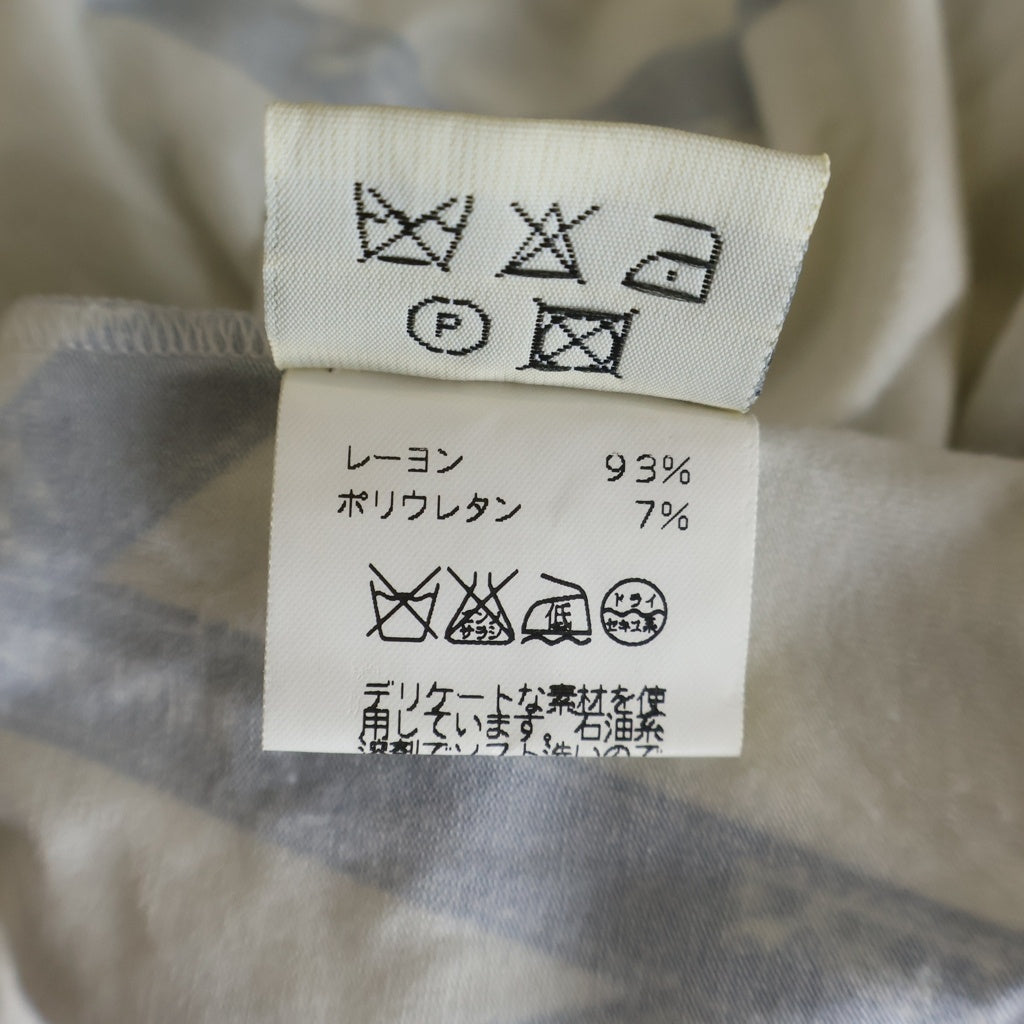 HERMES(エルメス) ボルデュック リボン柄 レーヨン 長袖Tシャツ カットソー ホワイト/グレー レディース