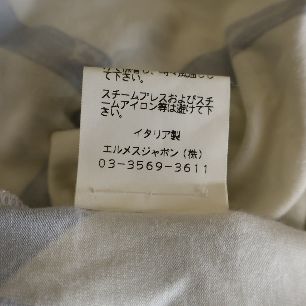 HERMES(エルメス) ボルデュック リボン柄 レーヨン 長袖Tシャツ カットソー ホワイト/グレー レディース