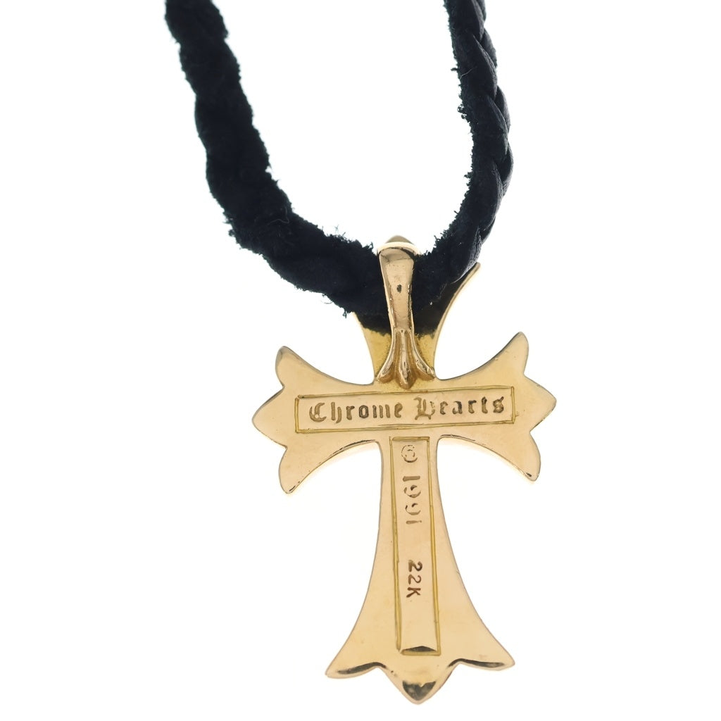 CHROME HEARTS(クロムハーツ) 22K CH CRS SML W/ LEATHER BLADE CHクロス スモール レザーブレード ボロチップ ゴールド/ブラック