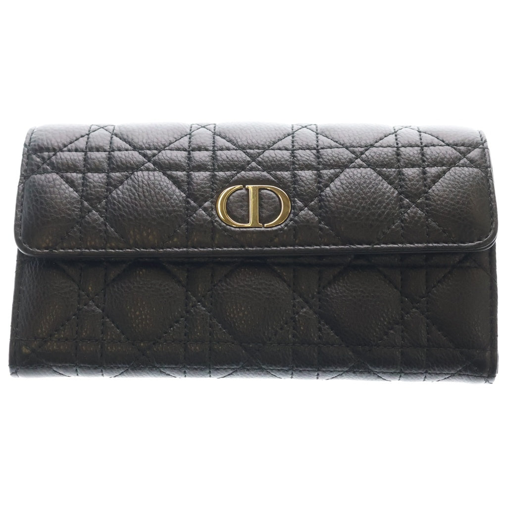 Christian Dior(クリスチャンディオール) カロ カナージュ ロングウォレット 長財布 カードケース ブラック レザー ゴールド金具 レディース
