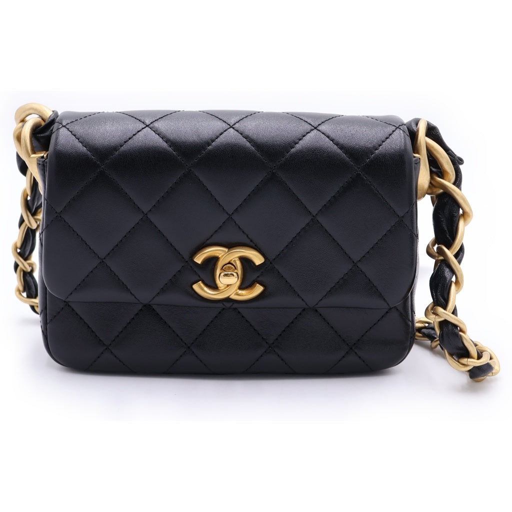 CHANEL(シャネル) マトラッセ18 ショルダーバッグ チェーンバッグ ミニバッグ ブラック ラムスキン ゴールド金具 レディース