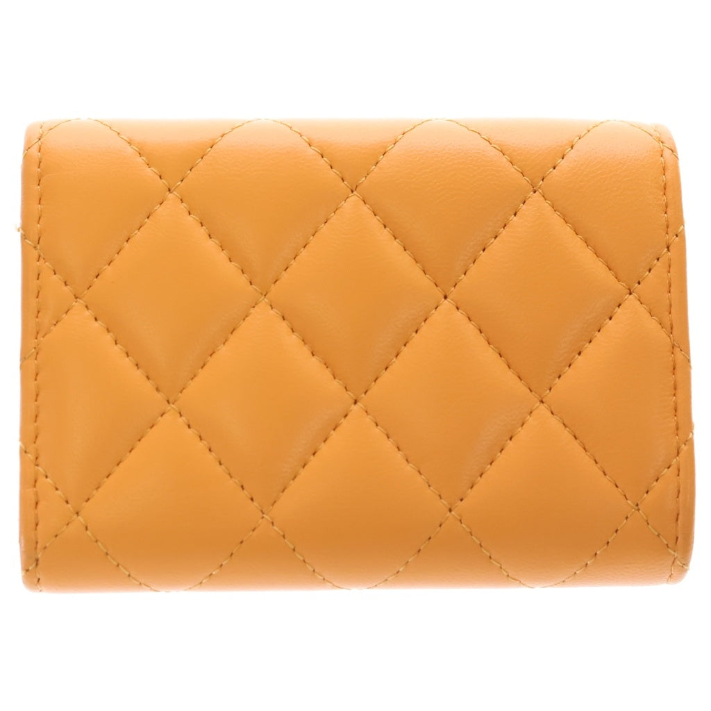 CHANEL(シャネル) ココマーク スター 三つ折り財布 コンパクトウォレット コインケース オレンジ レザー シルバー金具 レディース