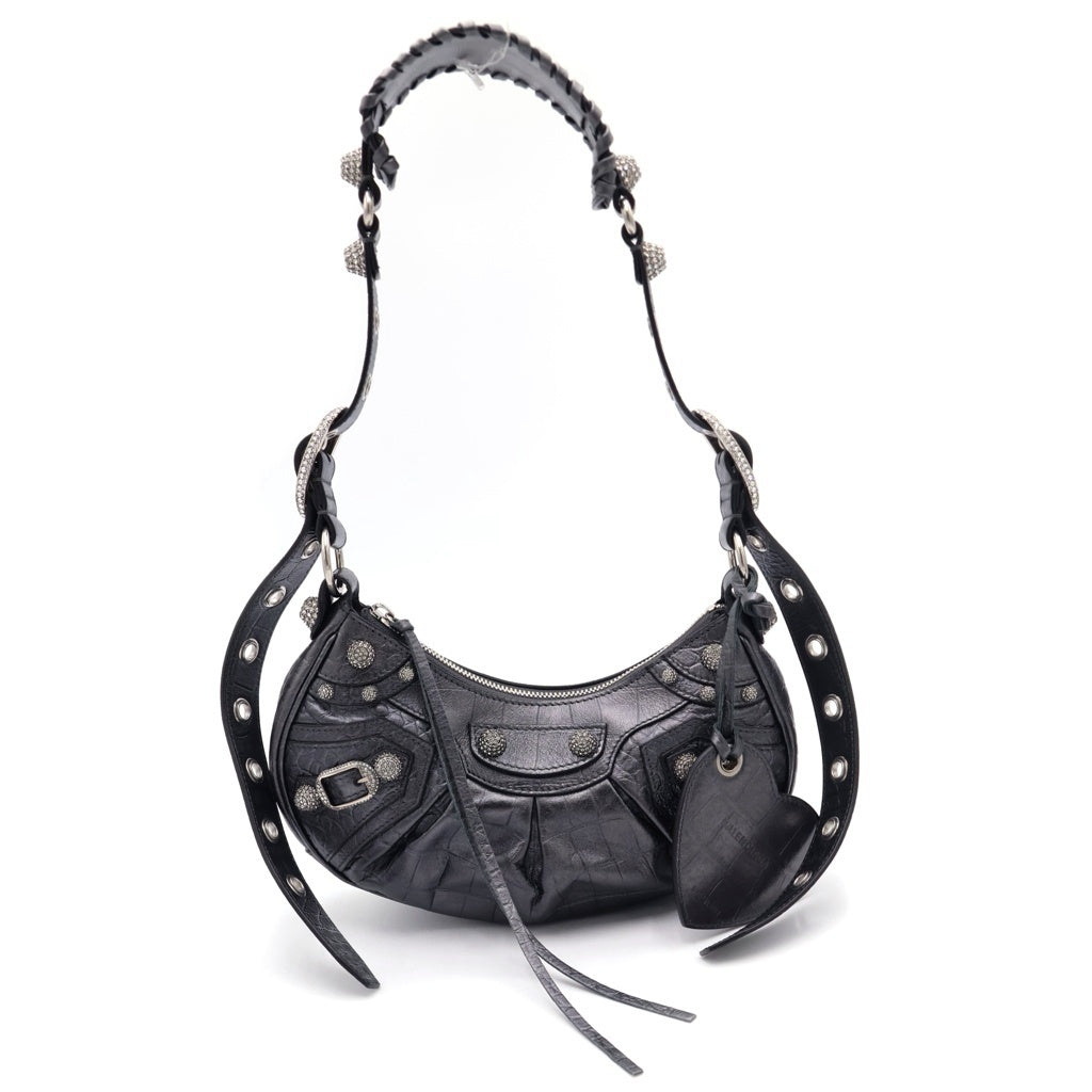 BALENCIAGA(バレンシアガ) ルカゴールXS ショルダーバッグ ミニバッグ ブラック 型押しクロコ 671309 シルバー金具 レディース