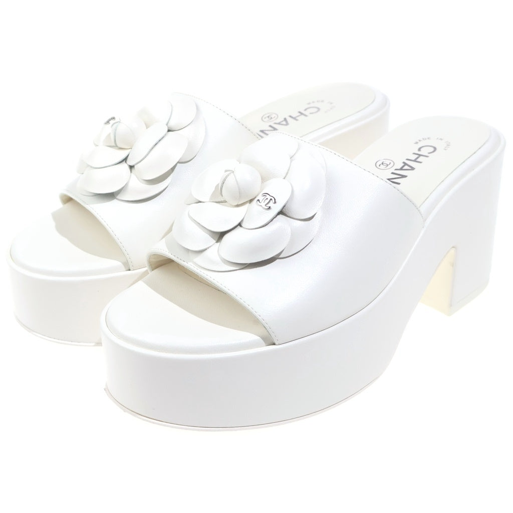 CHANEL(シャネル) カメリア 厚底 レザー サンダル ホワイト #36 レディース