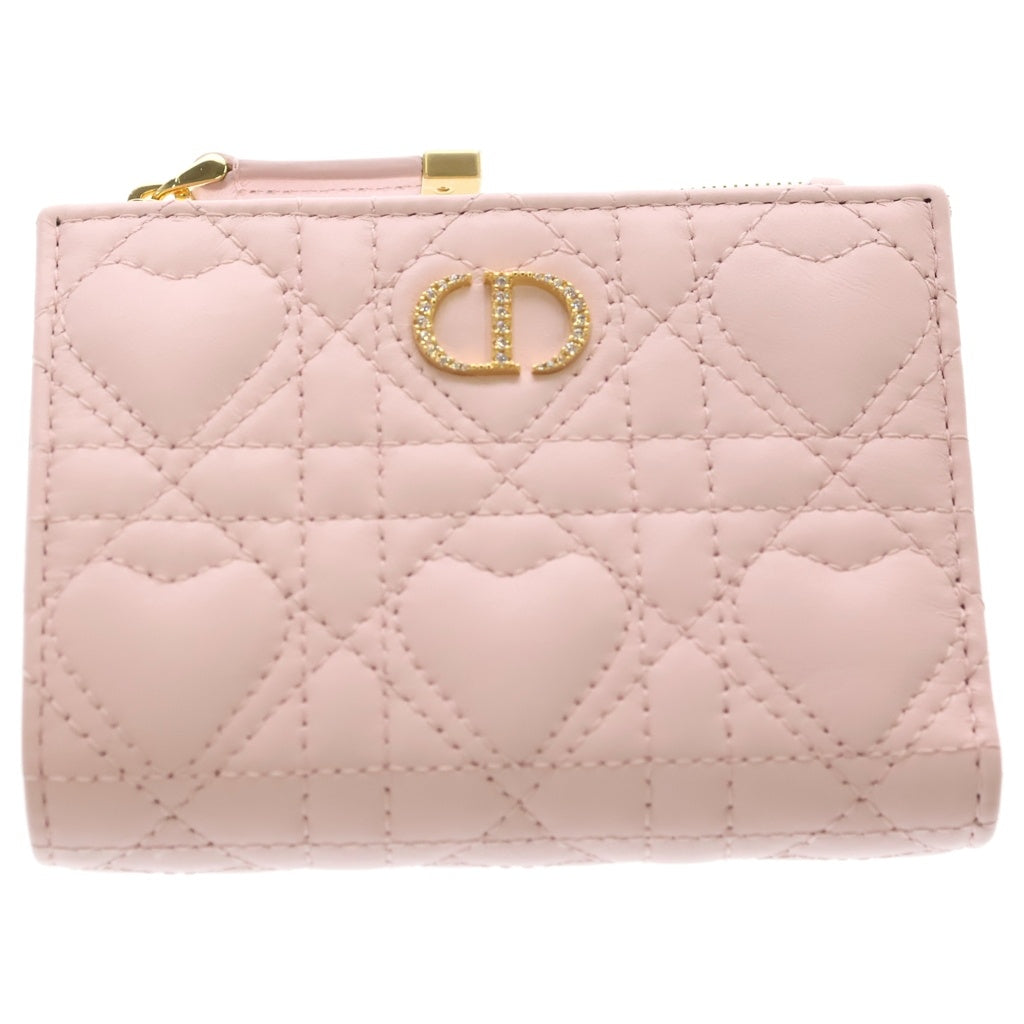 DIOR(ディオール) カロ ピンク ハート 二つ折り財布 コンパクトウォレット レザー ゴールド金具 レディース