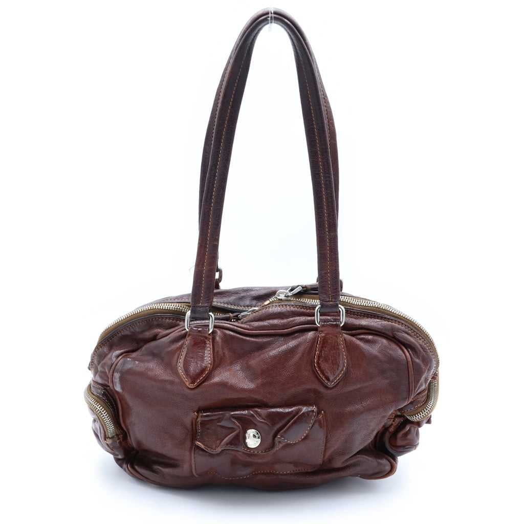 PRADA(プラダ) ウォッシュドレザーボストンバッグ ハンドバッグ ブラウン レザー シルバー金具 レディース