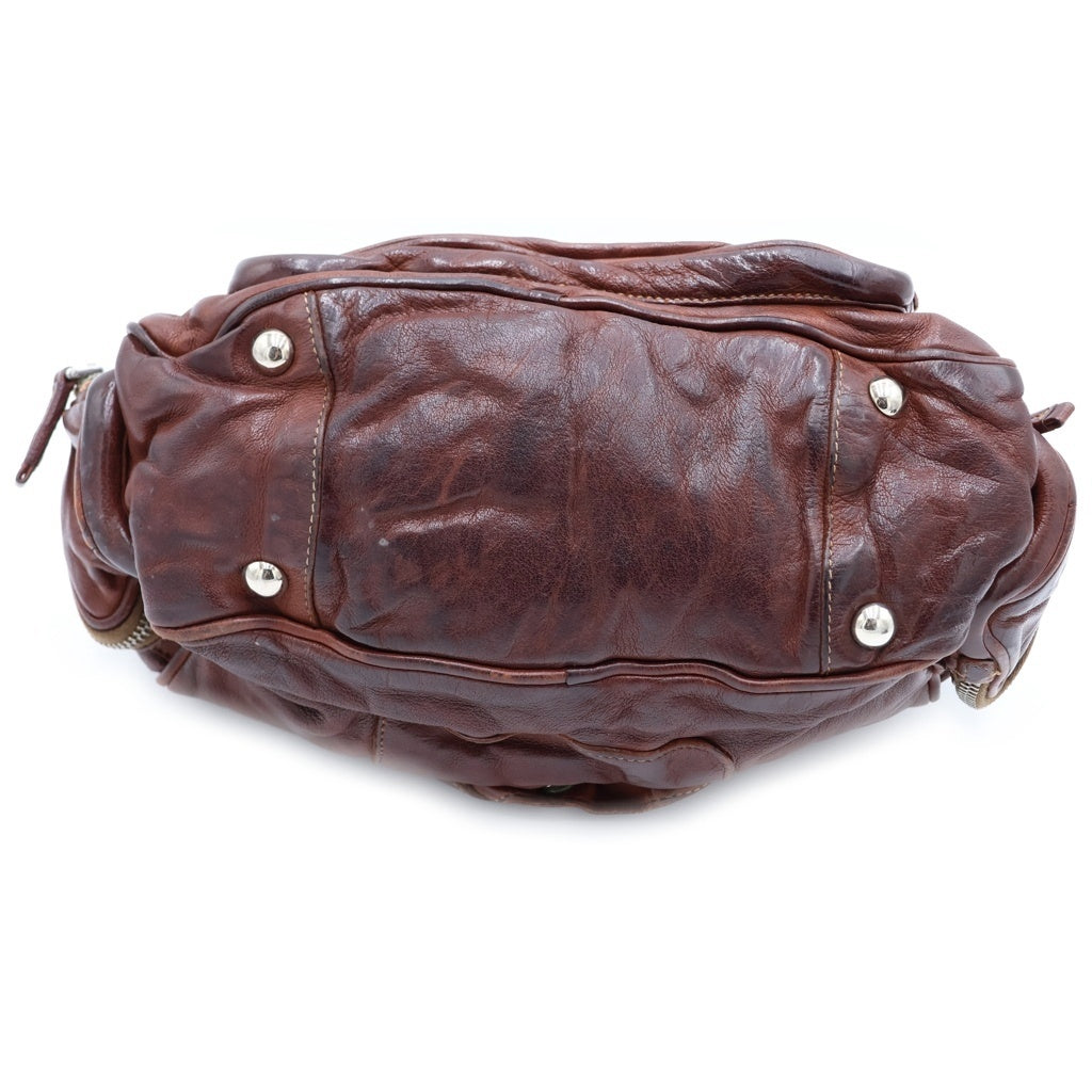 PRADA(プラダ) ウォッシュドレザーボストンバッグ ハンドバッグ ブラウン レザー シルバー金具 レディース