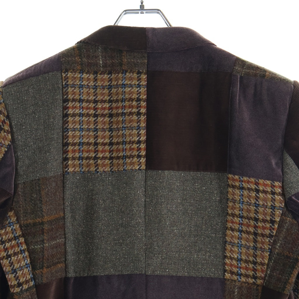 ETRO(エトロ) パッチワーク 異素材切り替え 2Bテーラードジャケット コーデュロイ ベロア ウール ブラウン系