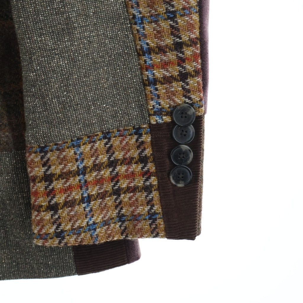 ETRO(エトロ) パッチワーク 異素材切り替え 2Bテーラードジャケット コーデュロイ ベロア ウール ブラウン系