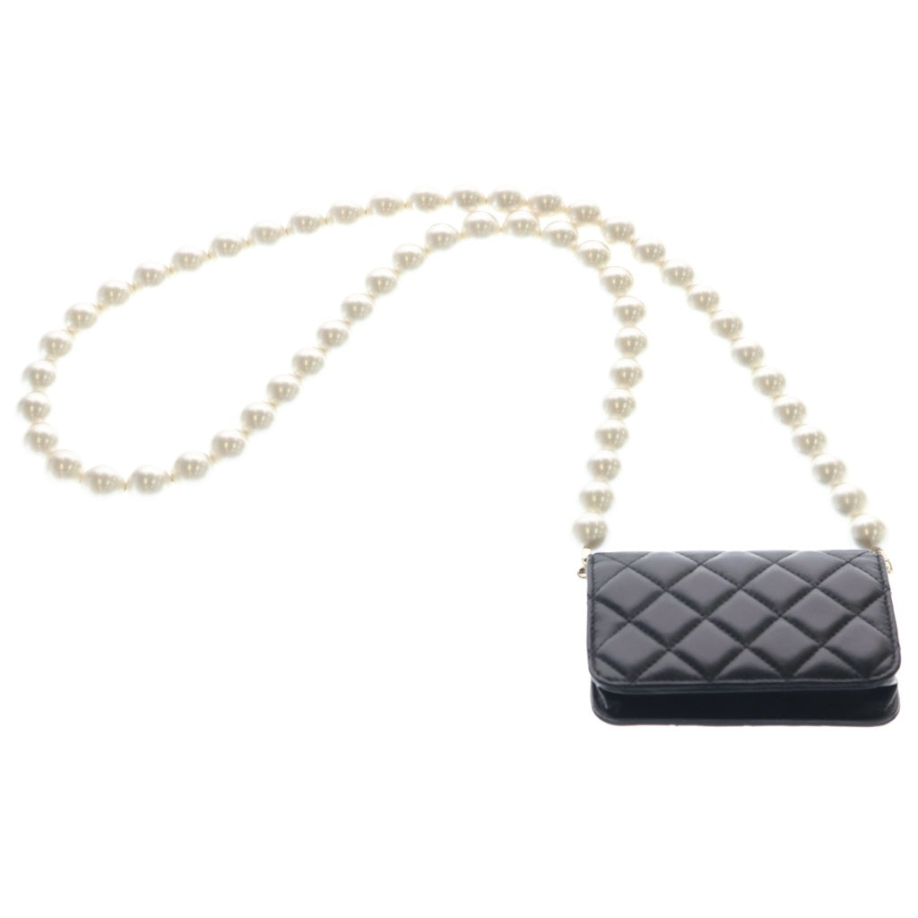 CHANEL(シャネル) マトラッセ ココマーク ラムスキン ゴールド金具 フェイクパール パールチェーンウォレット ショルダーバッグ AP1838 ブラック
