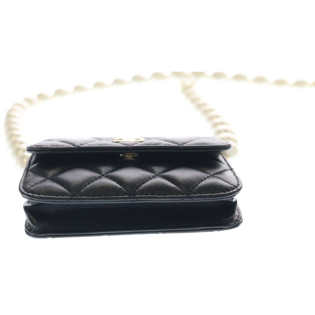CHANEL(シャネル) マトラッセ ココマーク ラムスキン ゴールド金具 フェイクパール パールチェーンウォレット ショルダーバッグ AP1838 ブラック