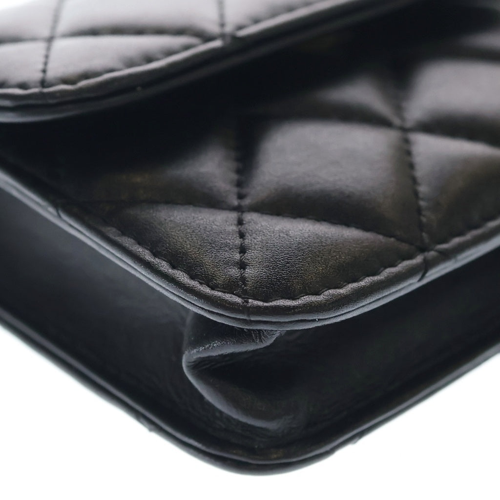 CHANEL(シャネル) マトラッセ ココマーク ラムスキン ゴールド金具 フェイクパール パールチェーンウォレット ショルダーバッグ AP1838 ブラック