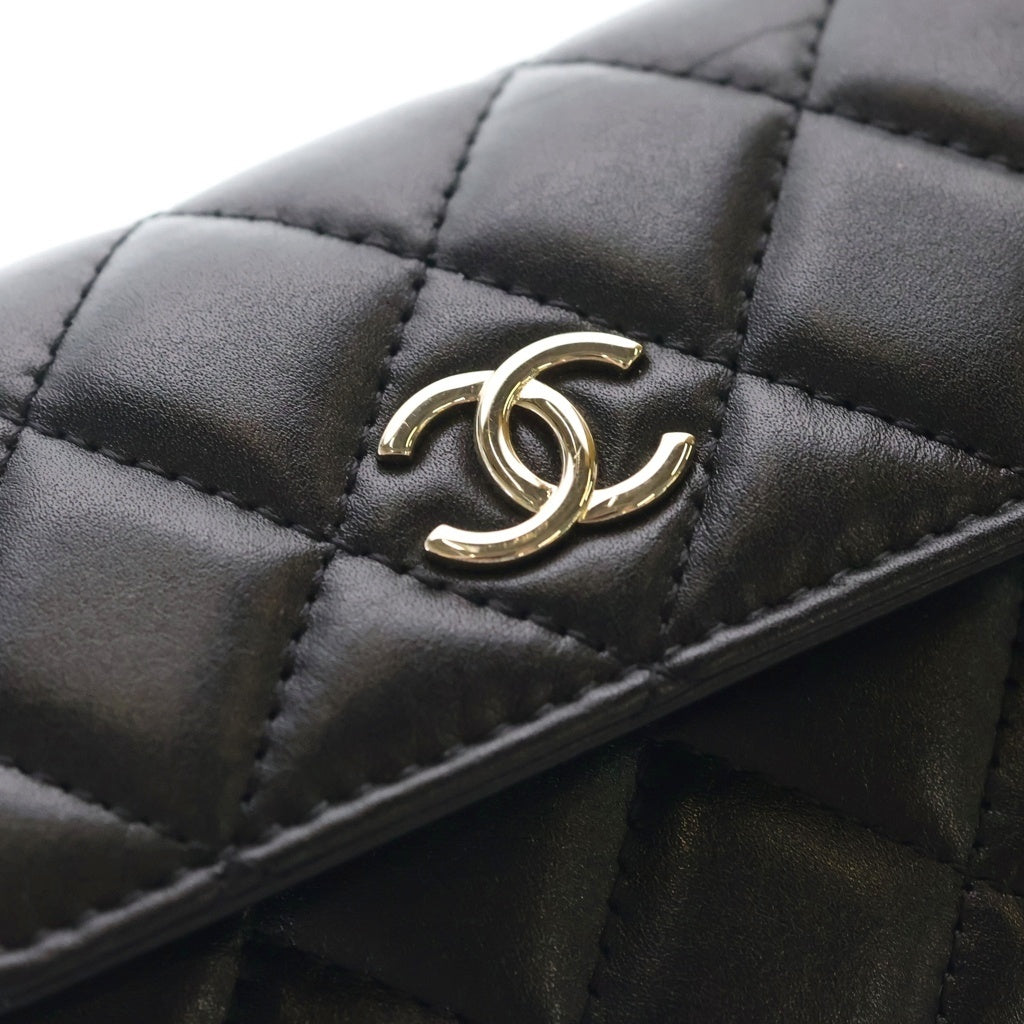 CHANEL(シャネル) マトラッセ ココマーク ラムスキン ゴールド金具 フェイクパール パールチェーンウォレット ショルダーバッグ AP1838 ブラック