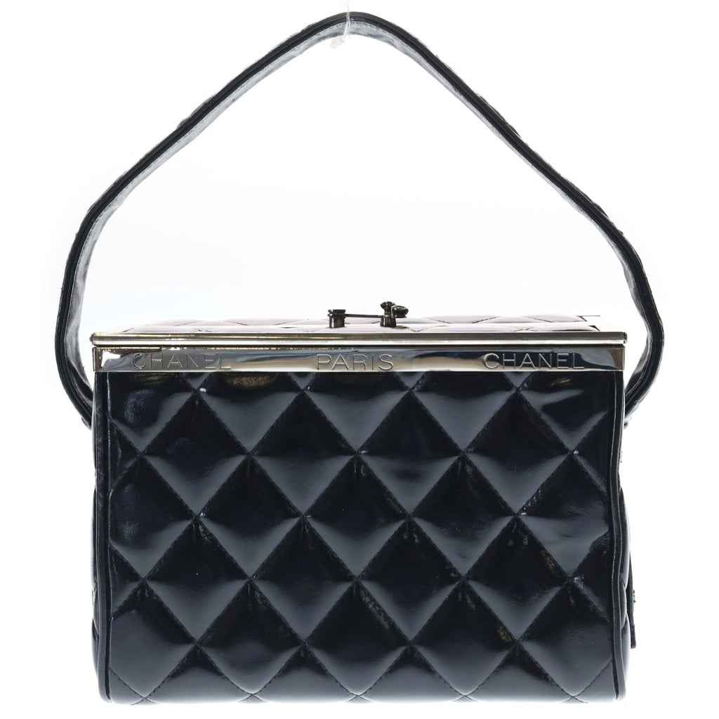 CHANEL(シャネル) マトラッセ 観音開き バニティバッグ ハンドバッグ ブラック パテント シルバー金具 レディース