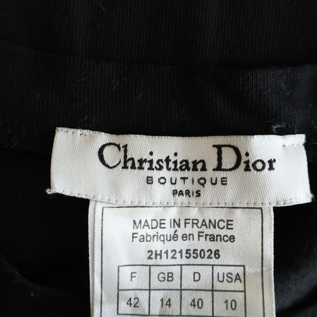 Christian Dior(クリスチャンディオール) ローズ スパンコール ロゴ刺繍 クルーネック 半袖 Tシャツ カットソー ブラック 2H12155026 レディース