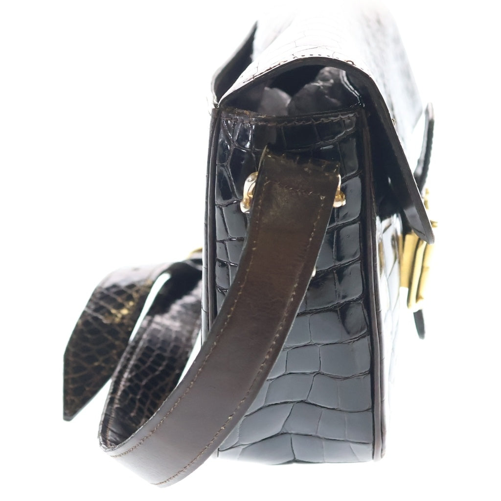 CELINE(セリーヌ) クロコ ゴールド金具 ヴィンテージ ショルダーバッグ ブラウン レディース