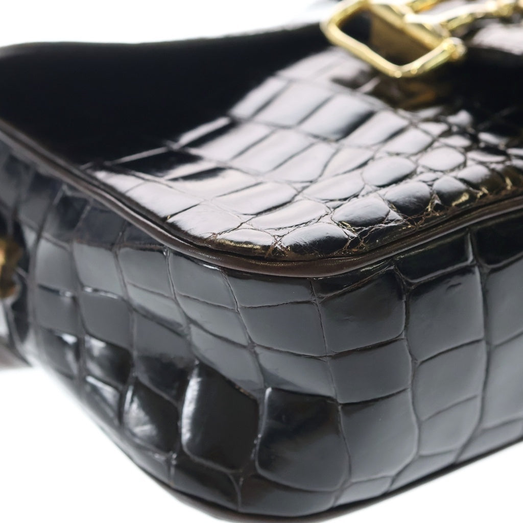 CELINE(セリーヌ) クロコ ゴールド金具 ヴィンテージ ショルダーバッグ ブラウン レディース