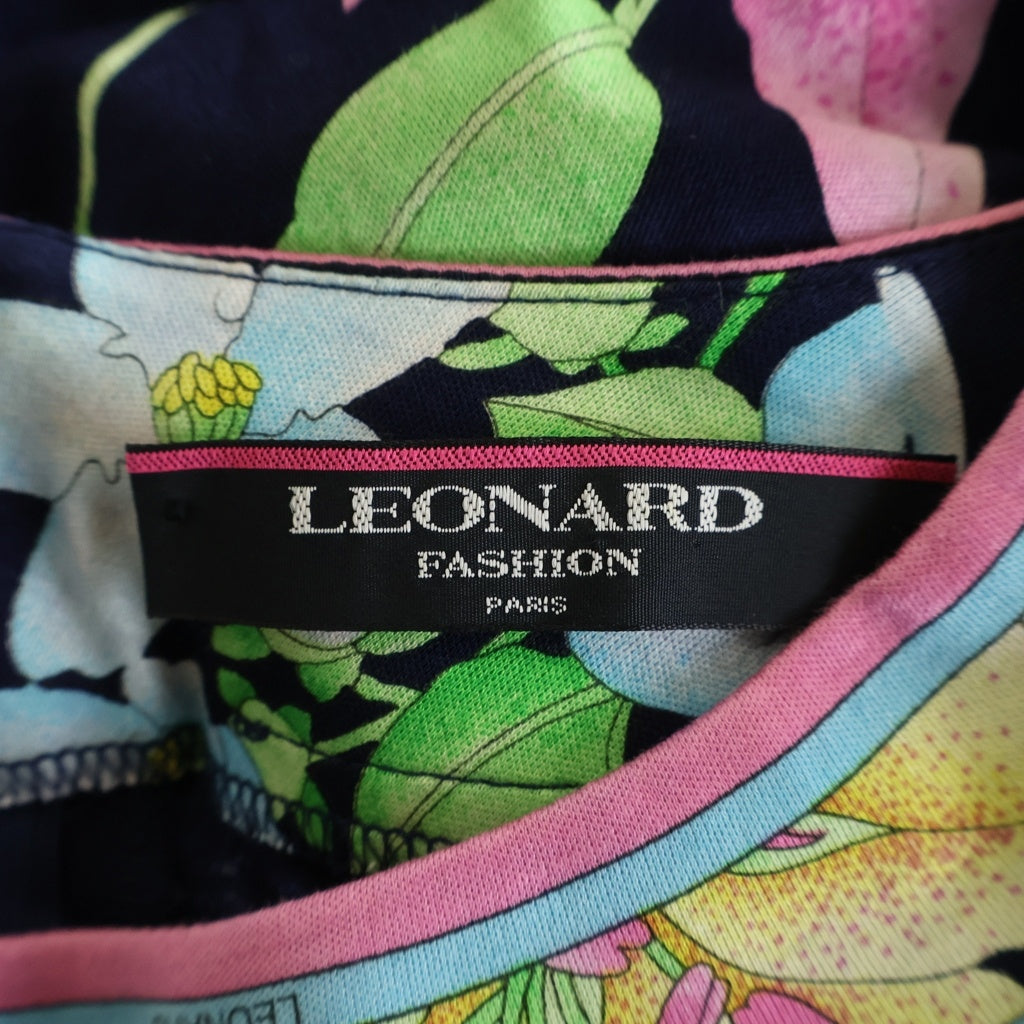 LEONARD(レオナール) フラワー総柄プリント 半袖 ロング ワンピース ドレス ネイビー レディース
