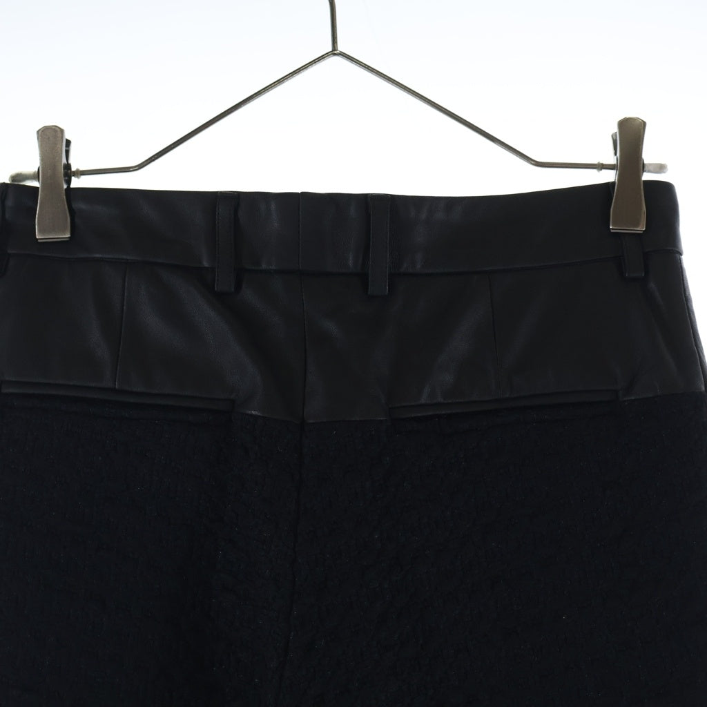 AMIRI(アミリ) ラムスキン レザー切り替え ツイードニット セミフレア パンツ ブラック