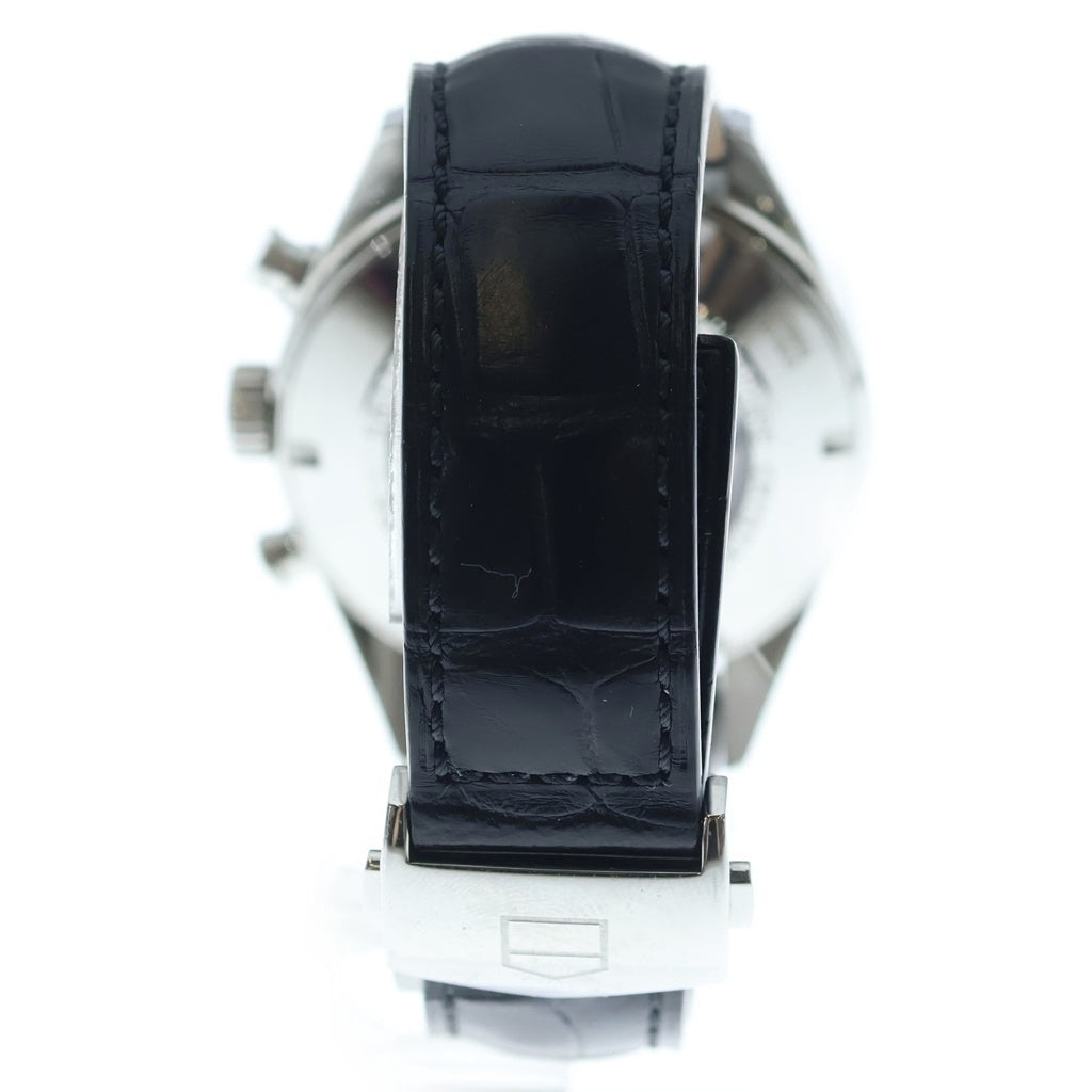 TAG HEUER(タグホイヤー) カレラ キャリバー16 クロノグラフ デイデイト 黒文字盤 レザーベルト 自動巻き 腕時計 ブラック/シルバー CV2A1AB.FC6379