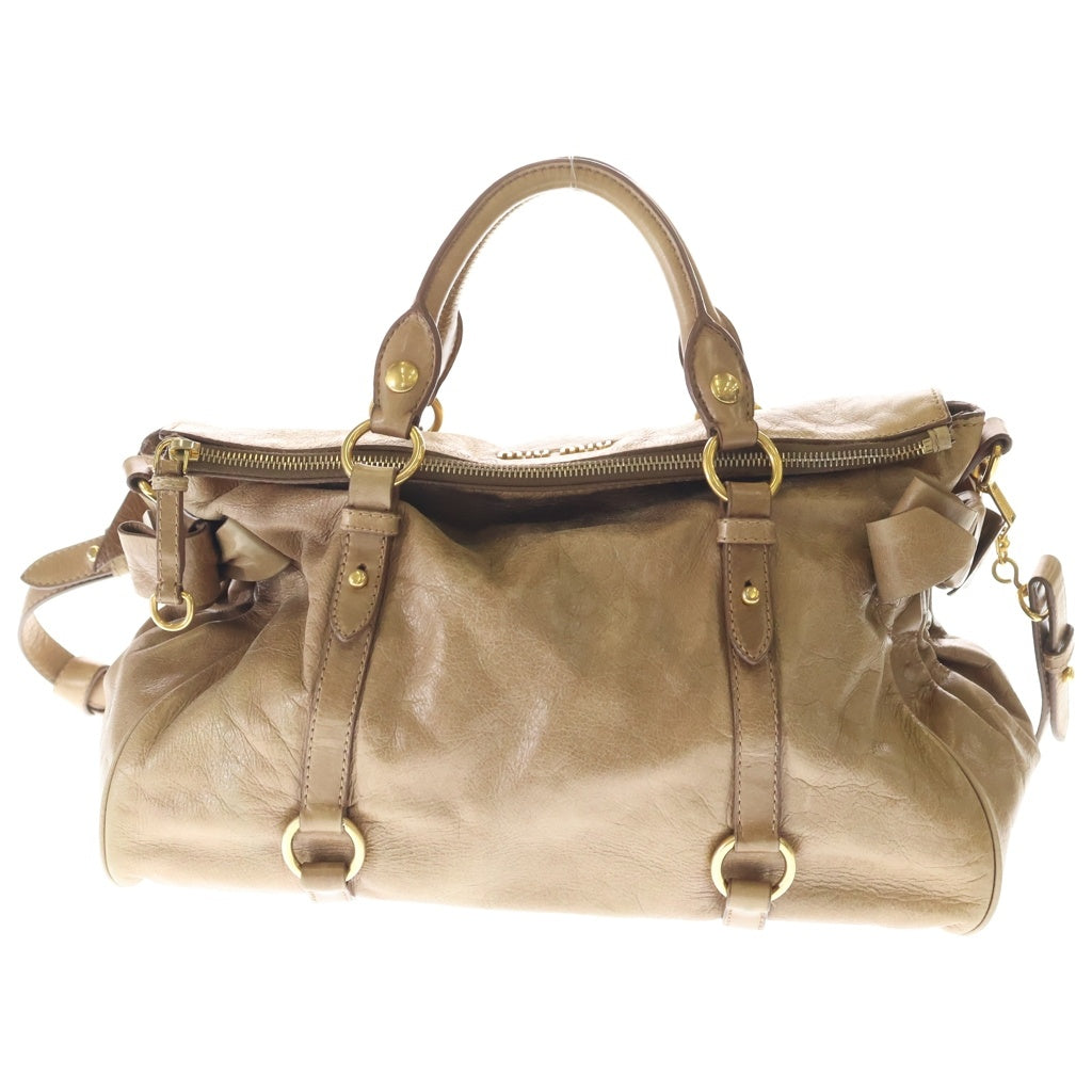 miumiu(ミュウミュウ) ヴィッテロルクス リボン レザー 2WAY ハンド ショルダーバッグ ゴールド金具 ブラウン レディース