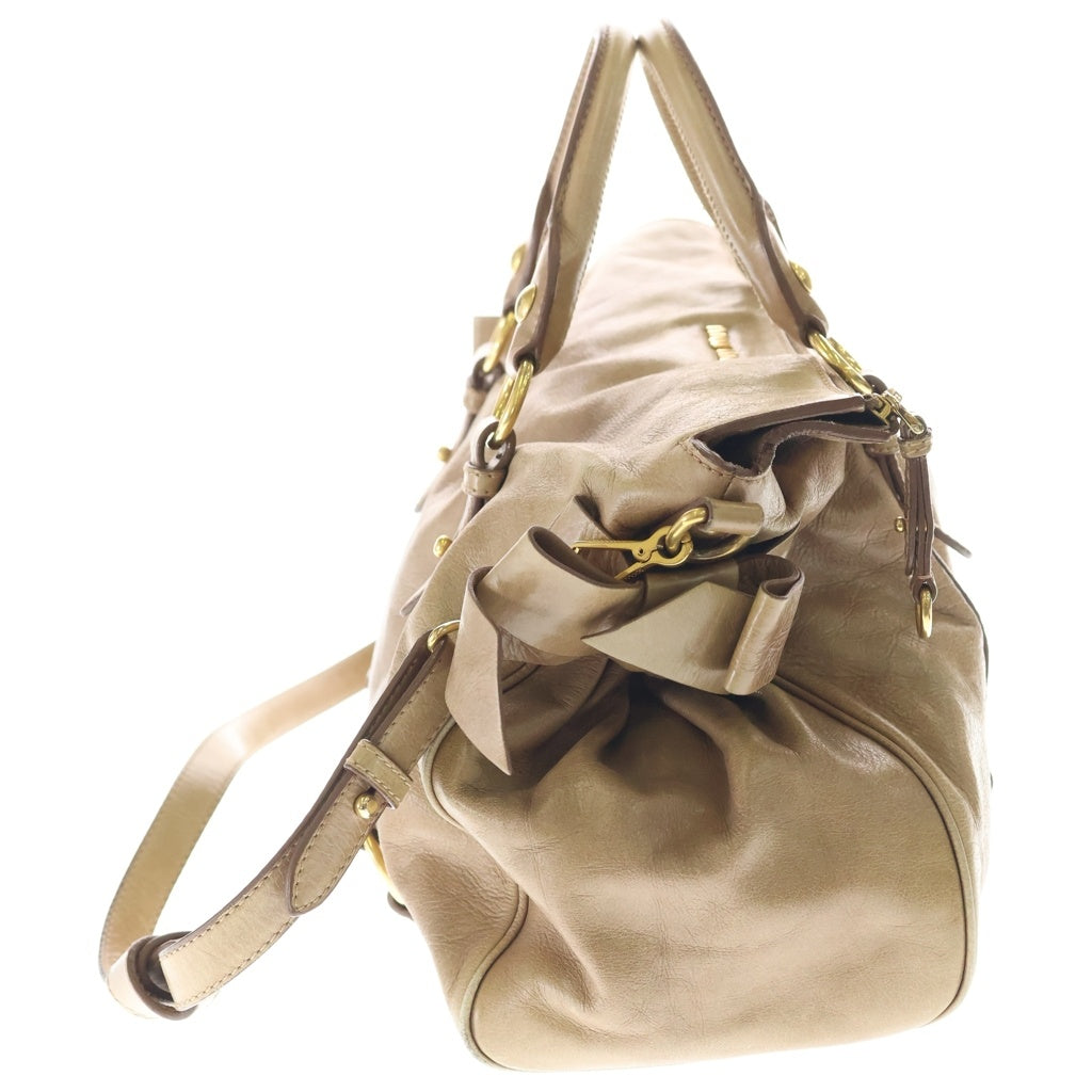 miumiu(ミュウミュウ) ヴィッテロルクス リボン レザー 2WAY ハンド ショルダーバッグ ゴールド金具 ブラウン レディース