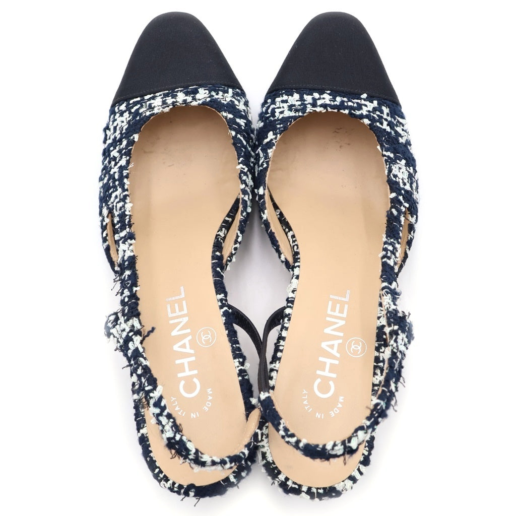 CHANEL(シャネル) ココマーク ツイード スリングバック ヒール パンプス シューズ ネイビー レディース G31318
