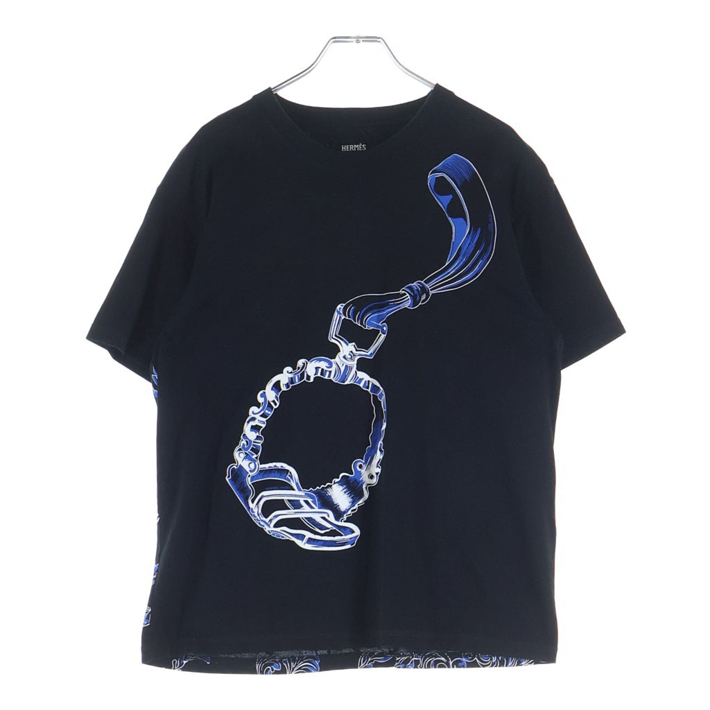 HERMES(エルメス) 24SS ETRIERS マキシ グラフィックプリント クルーネック 半袖Tシャツ カットソー ブラック 4E4651DC レディース