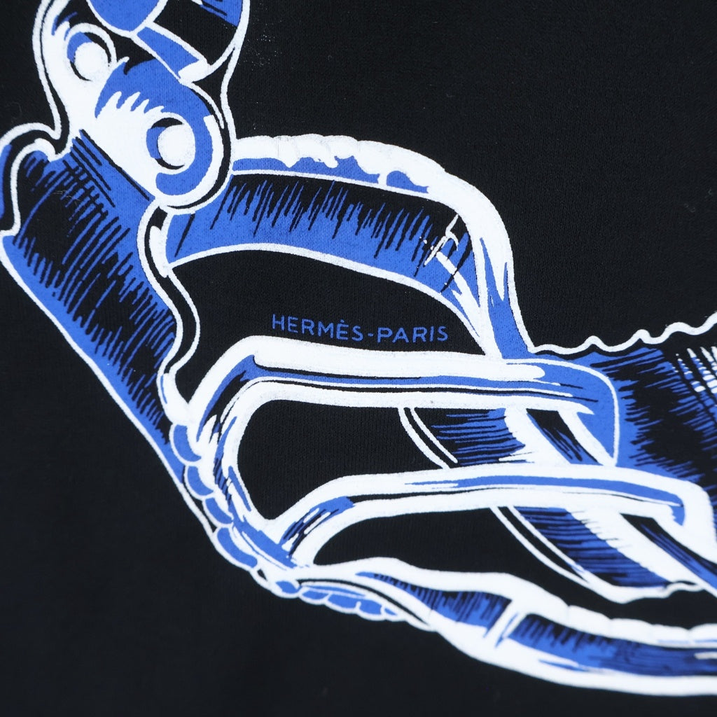 HERMES(エルメス) 24SS ETRIERS マキシ グラフィックプリント クルーネック 半袖Tシャツ カットソー ブラック 4E4651DC レディース