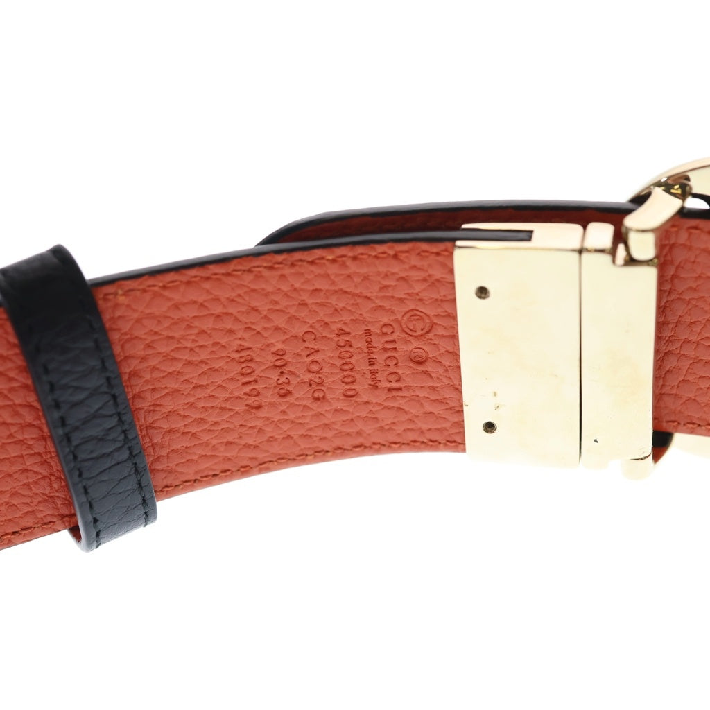 GUCCI(グッチ) GGスプリーム リバーシブルベルト ブラック×オレンジ レザー 480199 ゴールド金具