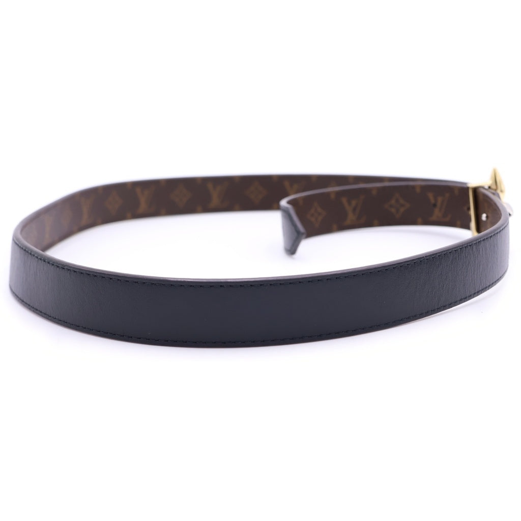 LOUIS VUITTON(ルイヴィトン) サンチュール レザーベルト ブラック×ブラウン フラワー M05554 ゴールド×シルバー金具 レディース