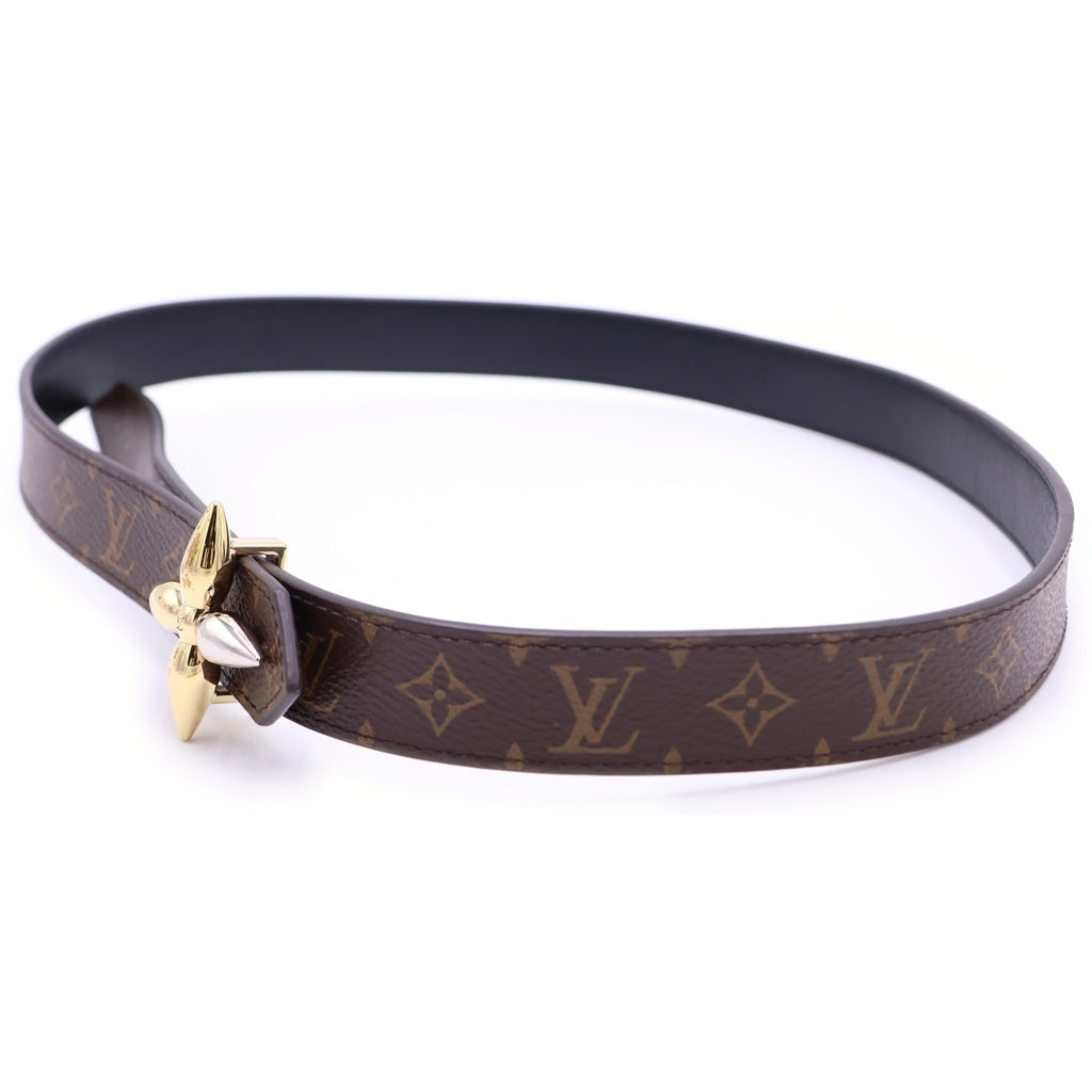 LOUIS VUITTON(ルイヴィトン) サンチュール レザーベルト ブラック×ブラウン フラワー M05554 ゴールド×シルバー金具 レディース