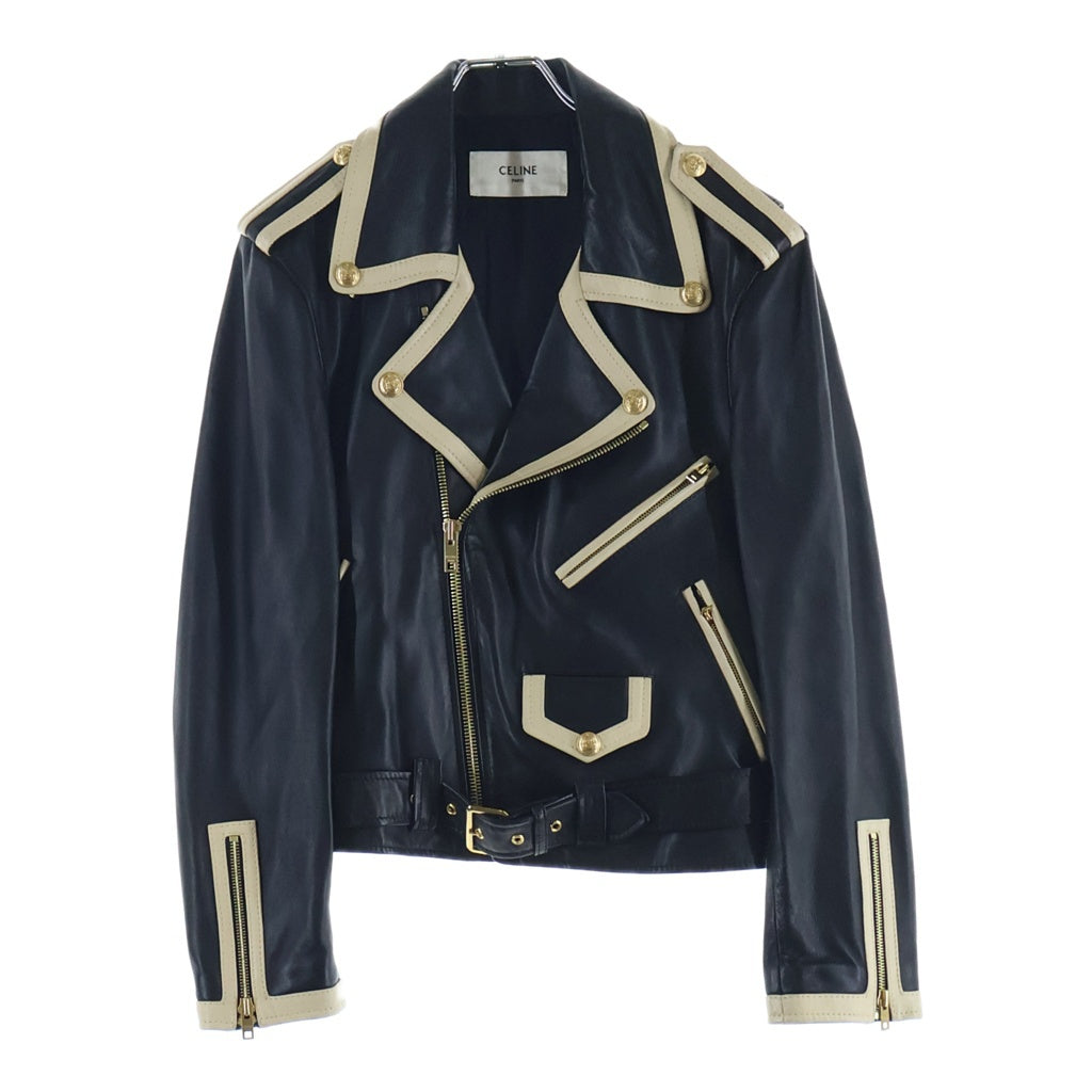 CELINE(セリーヌ) Biker Jacket バイカージャケット ライダース ラムスキン ブラック/ホワイト 2E8974787 レディース