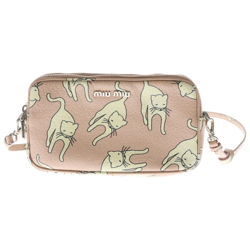 miumiu(ミュウミュウ) マドラス キャット プリント ミニショルダーバッグ ピンク レザー 5ZH011 シルバー金具 レディース