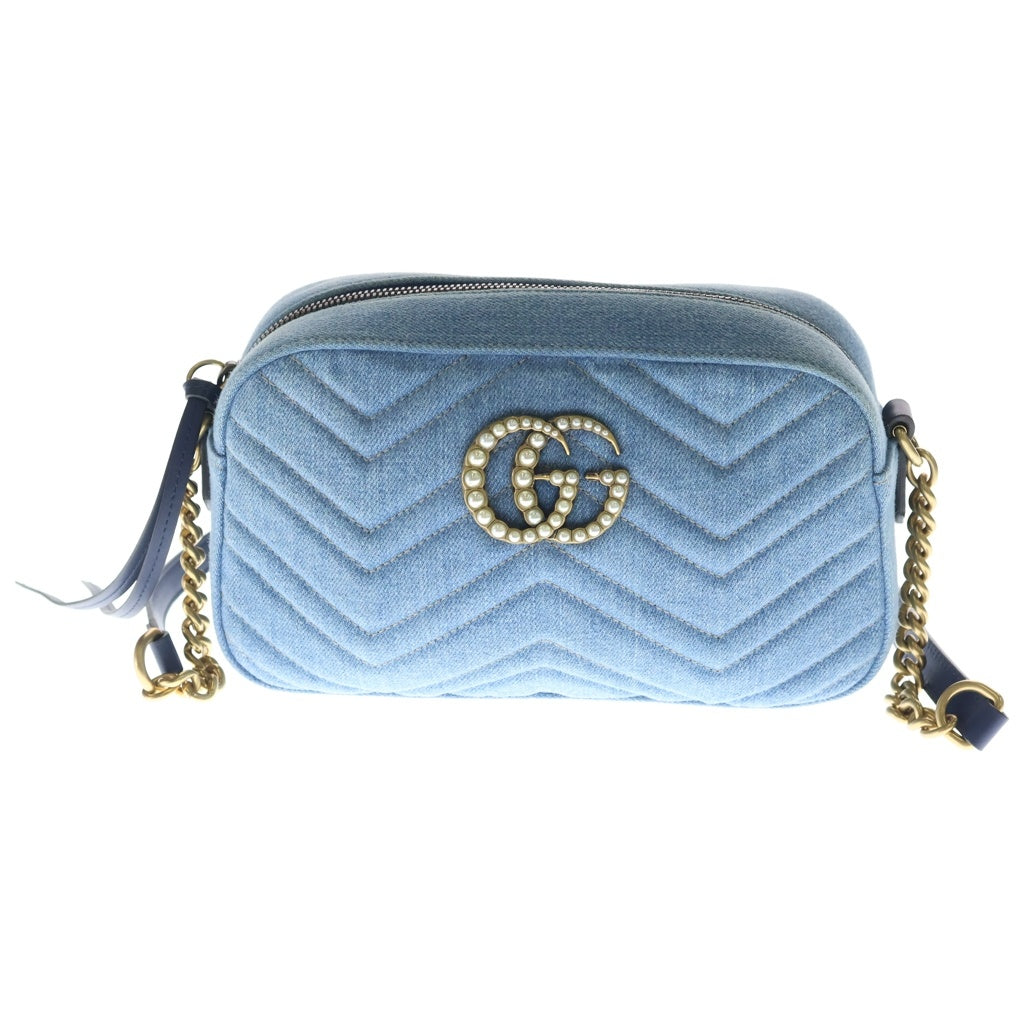 GUCCI(グッチ) GGマーモント チェーン ショルダーバッグ ミニバッグ インディゴブルー デニム 447632 ゴールド金具 レディース