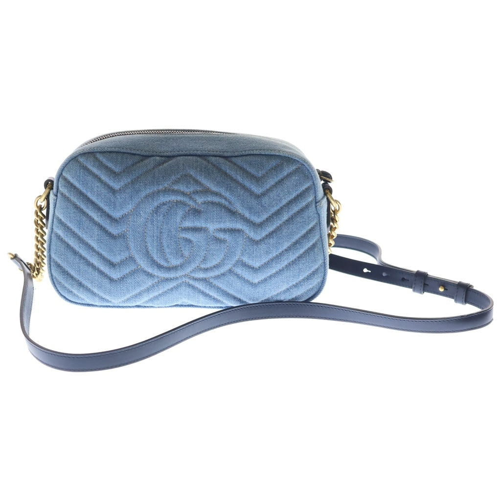 GUCCI(グッチ) GGマーモント チェーン ショルダーバッグ ミニバッグ インディゴブルー デニム 447632 ゴールド金具 レディース
